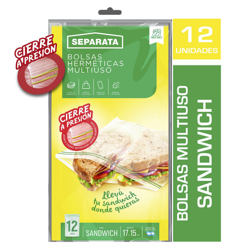 Bolsas herméticas Separata  multiuso para sandwich 17x1 5cm 12 u.
