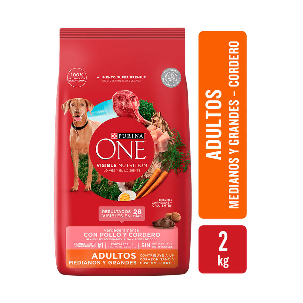 Alimento seco para perro Purina One 2 kg. adulto grande cordero