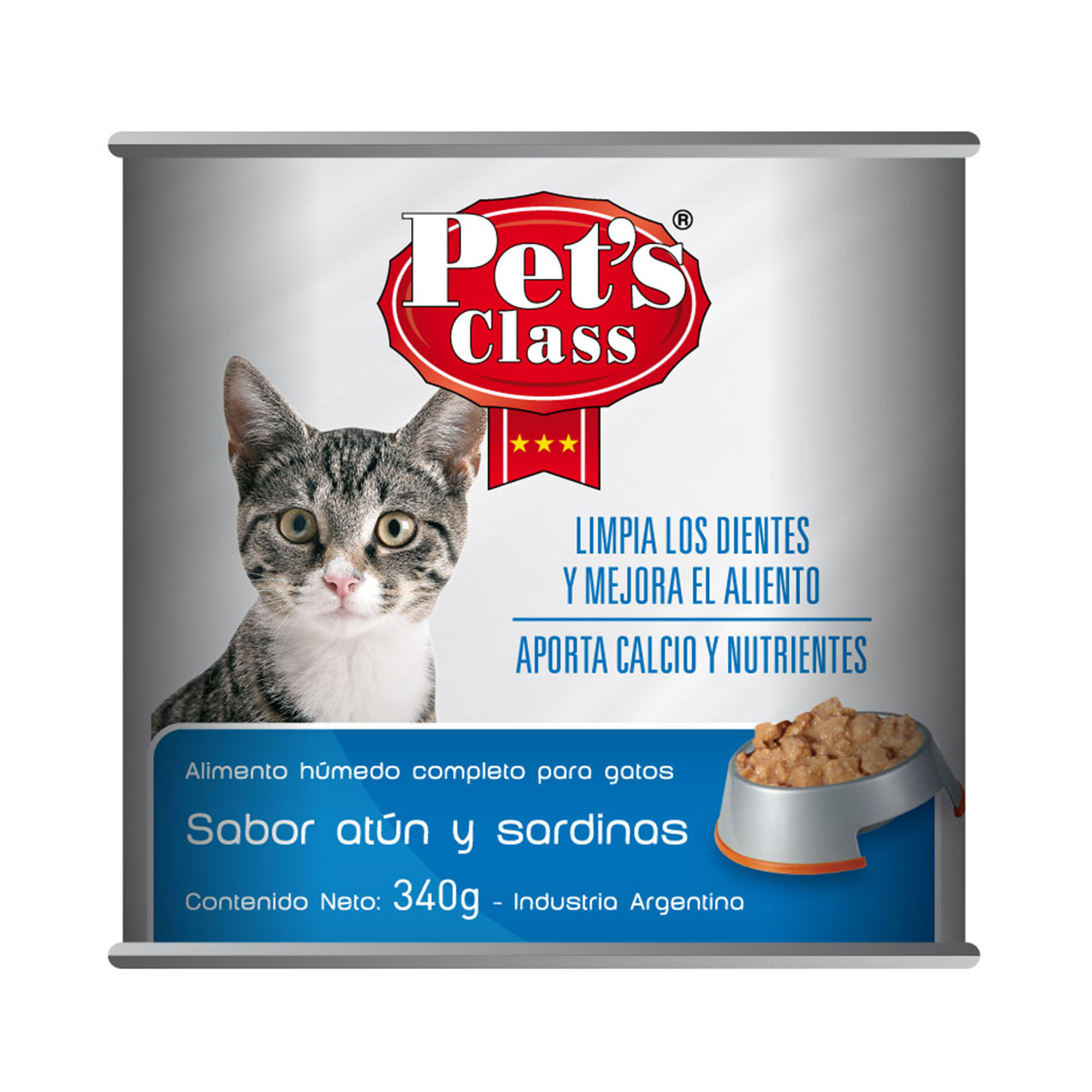 Alimento húmedo para gato Pet's Class 340 g. atún y sardinas