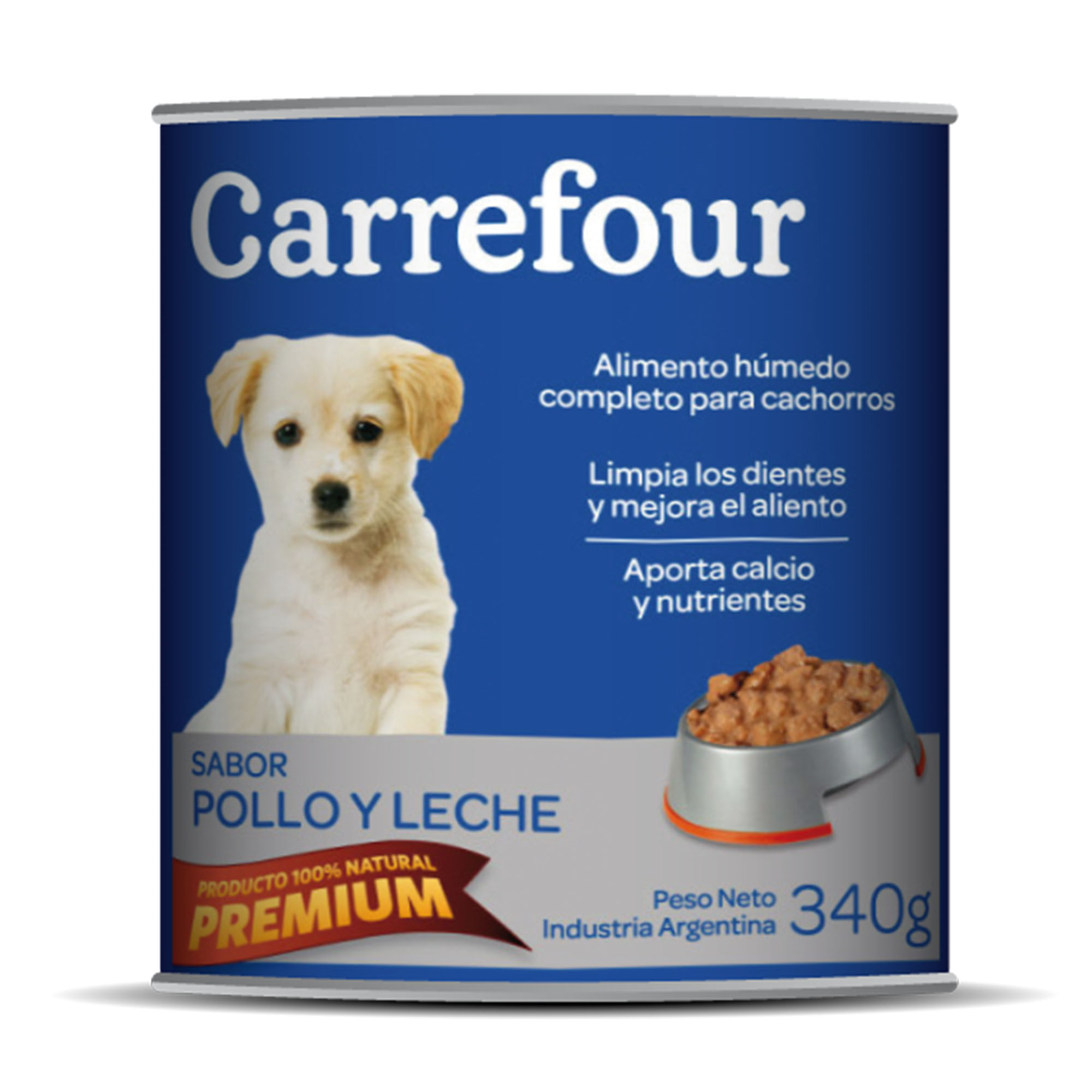 Alimento húmedo para perro Carrefour 340 g. cachorros pollo y leche