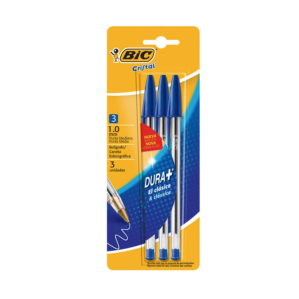 Bolígrafo BIC cristal azul 3 u.