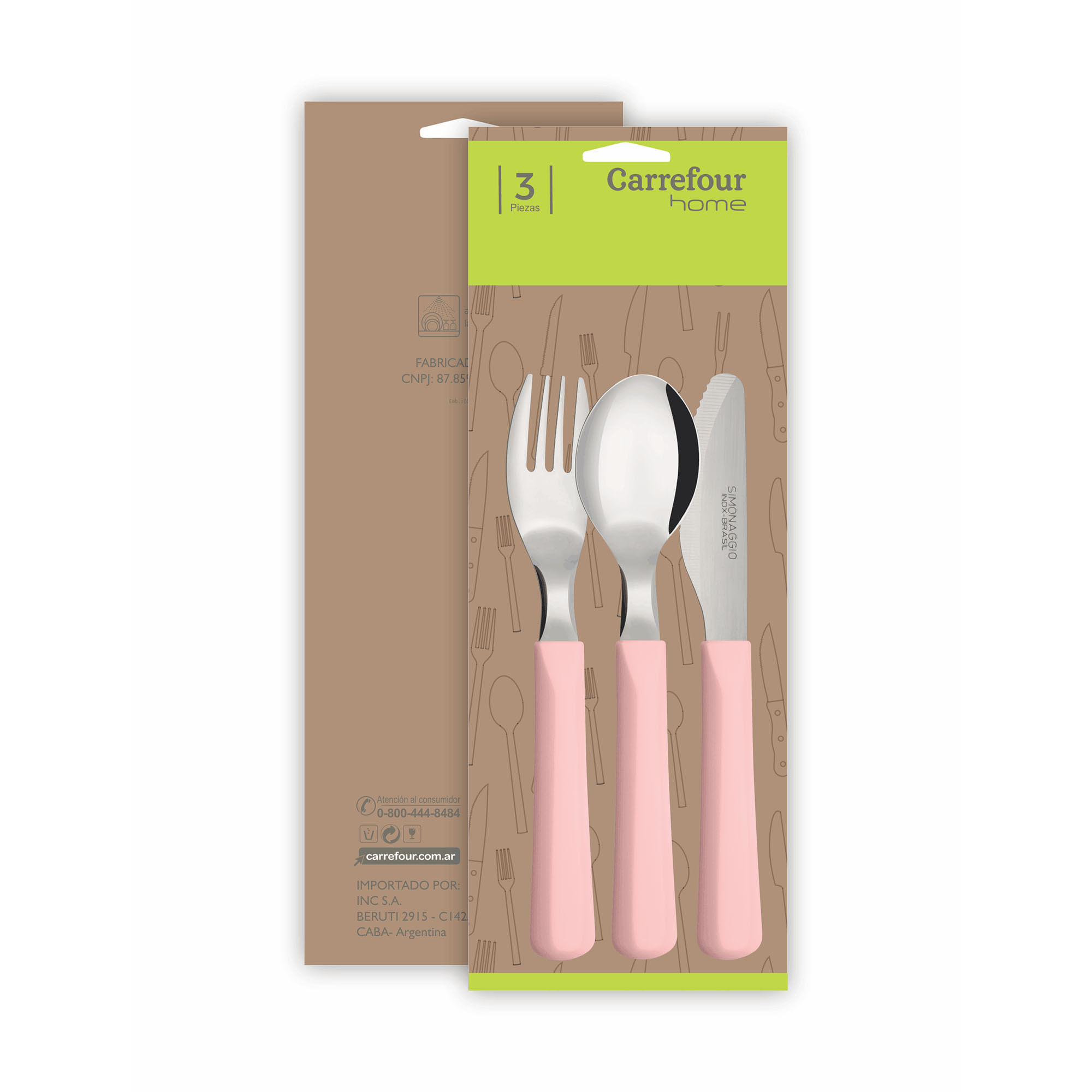 Cubiertos infantiles Carrefour mango rosa 3 u.