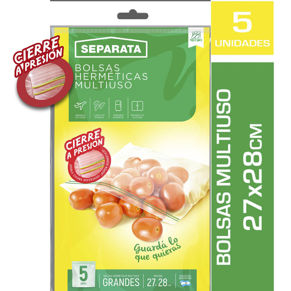 Bolsas herméticas Separata  multiuso cierre a presión 27x28 cm 5 u.