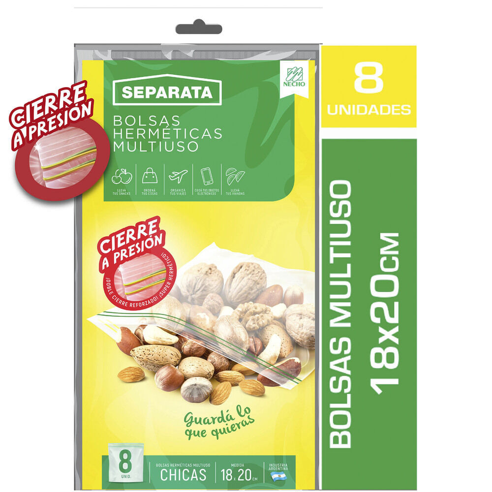 Bolsas herméticas Separata  multiuso con cierre a presión 18x20 cm 8 u.