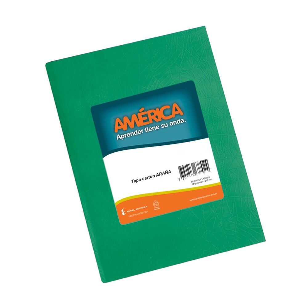 Cuaderno rayado América araña américa verde 42 hojas