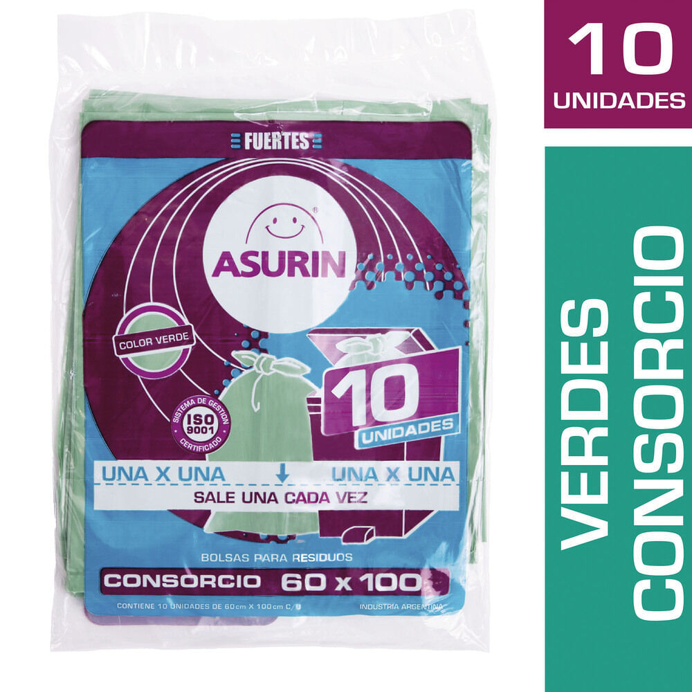 Bolsas para residuos Asurín consorcio verdes 60x100cm plana x 10 u.