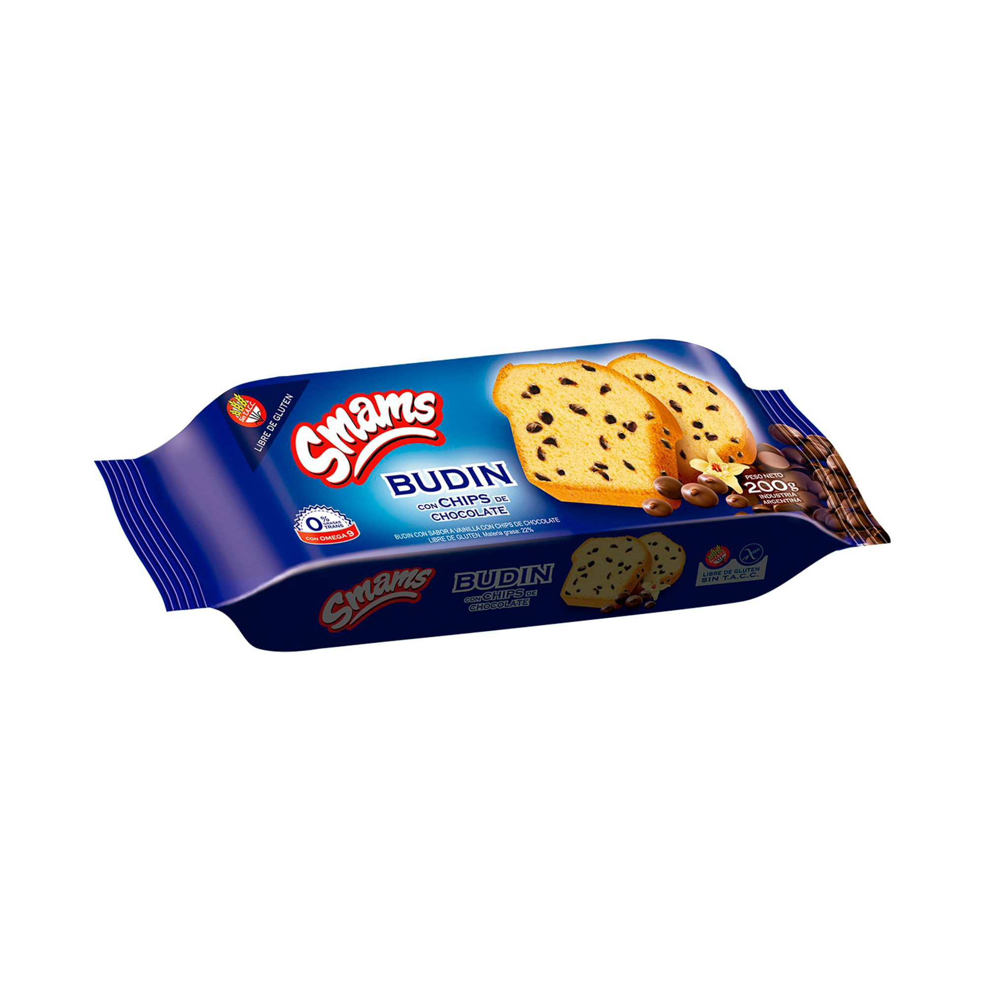 Budín Smams vainilla con chips de chocolate 200 g. SIN TACC