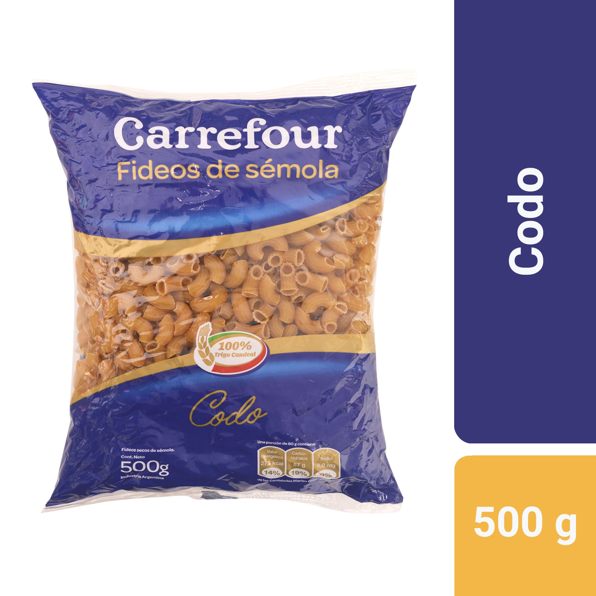 Fideos coditos Carrefour 500 g.