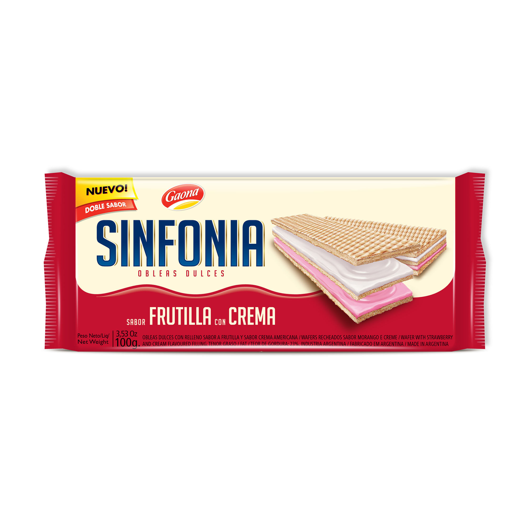 Obleas dulces Sinfonia frutilla con crema 100 g.