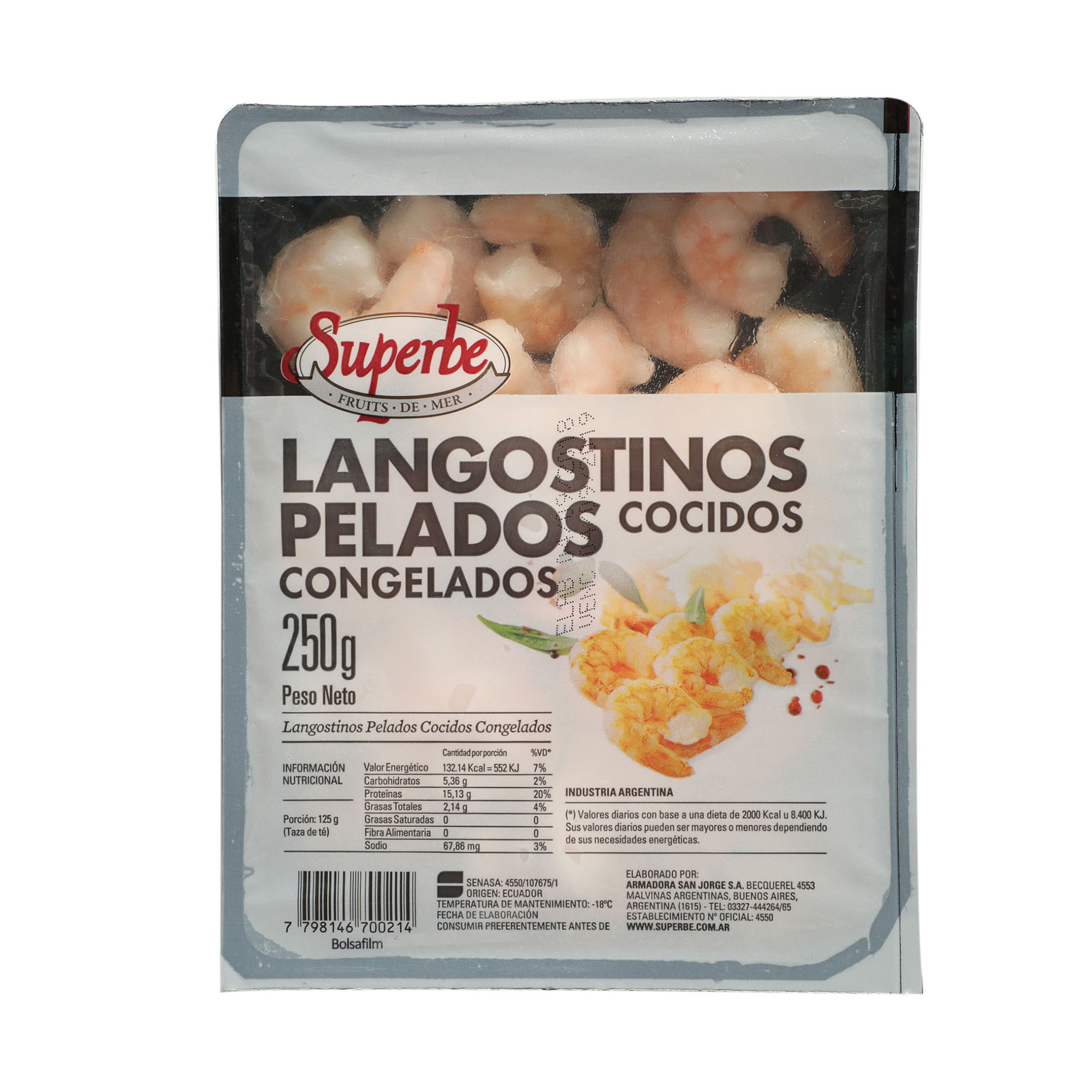 Langostinos pelados cocidos 250 g.