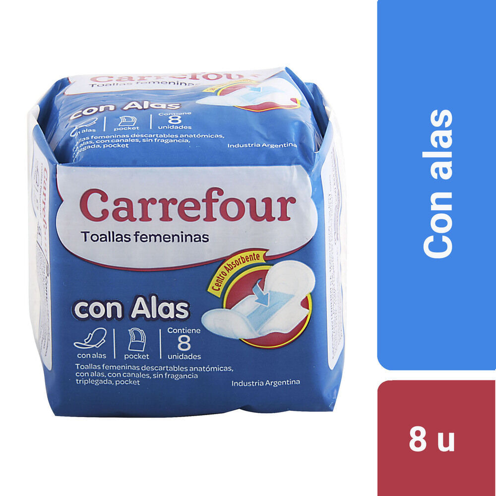 Toallas femeninas Carrefour con alas 8 u.
