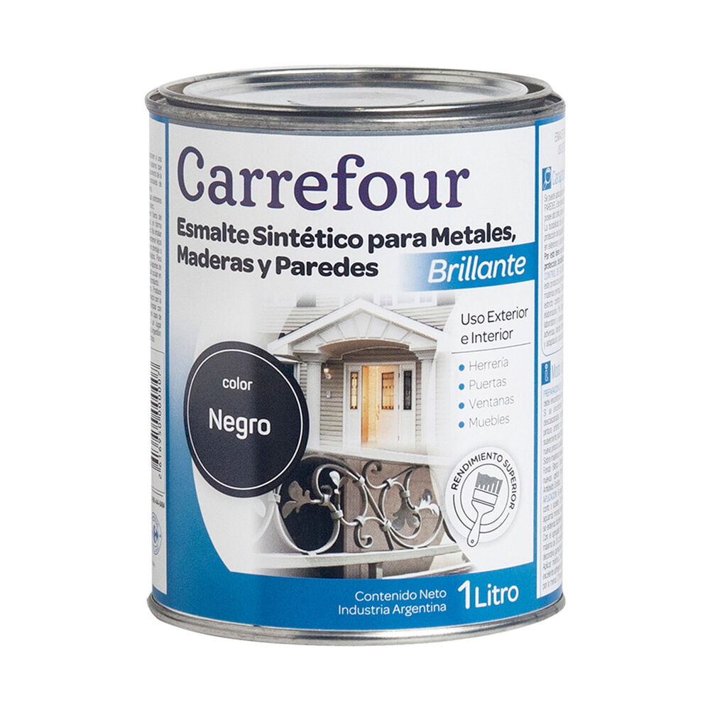 Esmalte sintético Carrefour negro brillante 1 l.