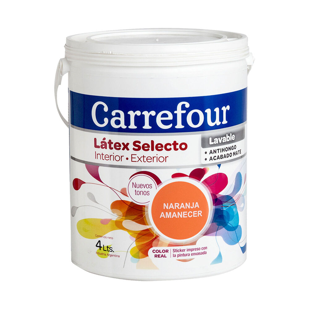 Látex interior/exterior Carrefour selecto naranja amanecer 4 l.