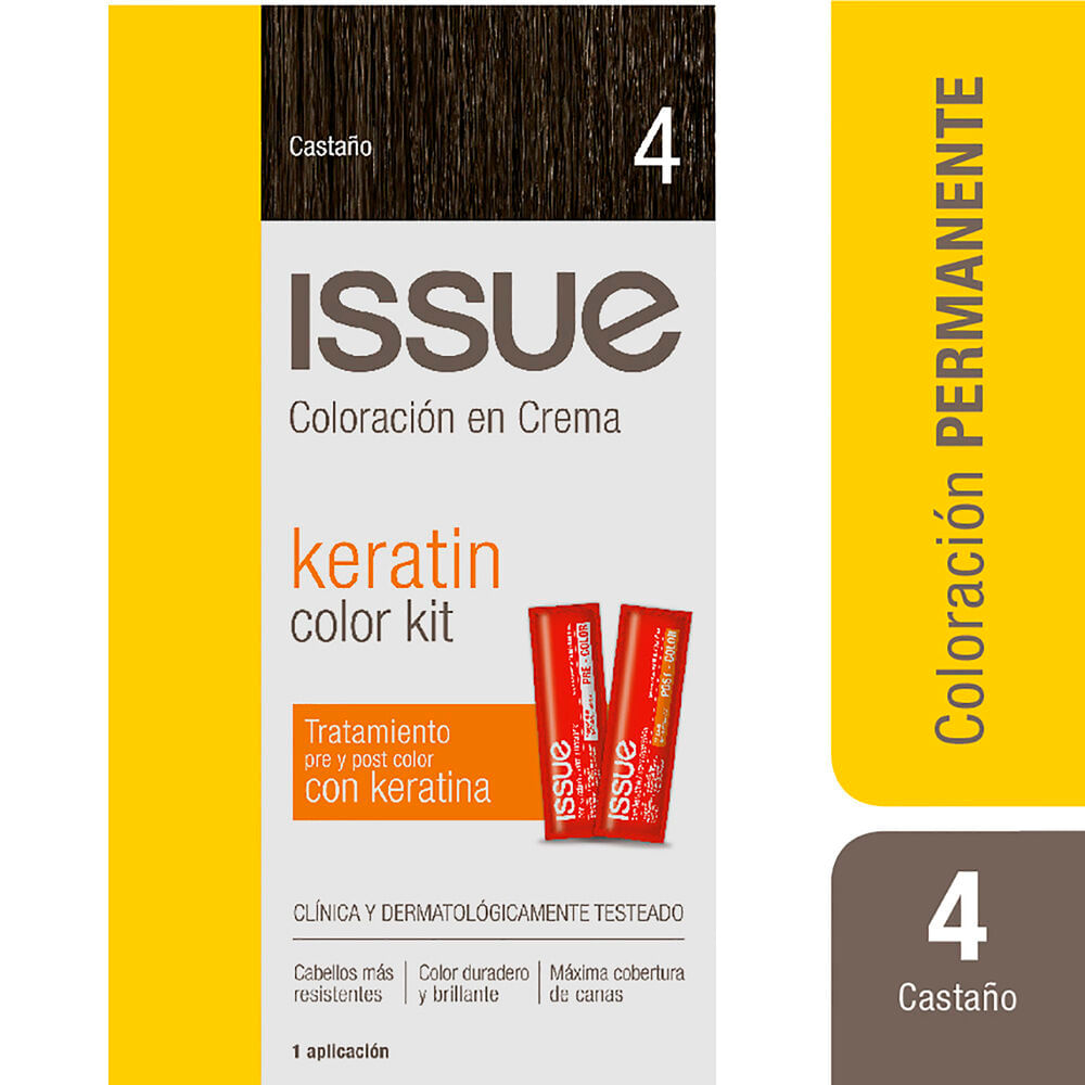 Kit de tintura permanente Issue keratina coloración nº 4 castaño 1 u.