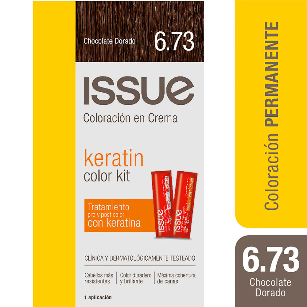 Kit de tintura permanente Issue keratina coloración nº 6.73 chocolate dorado 1 u.