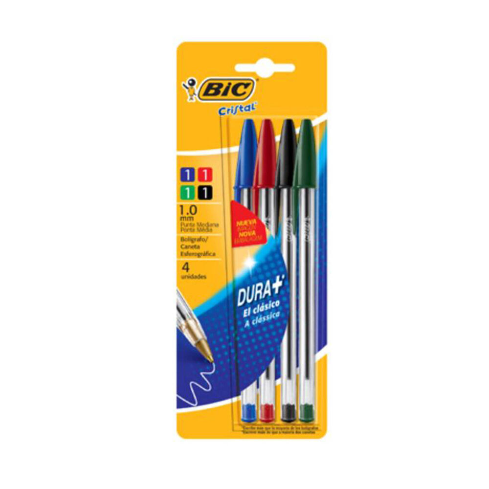 Lapicera Bic cristal 4 u.