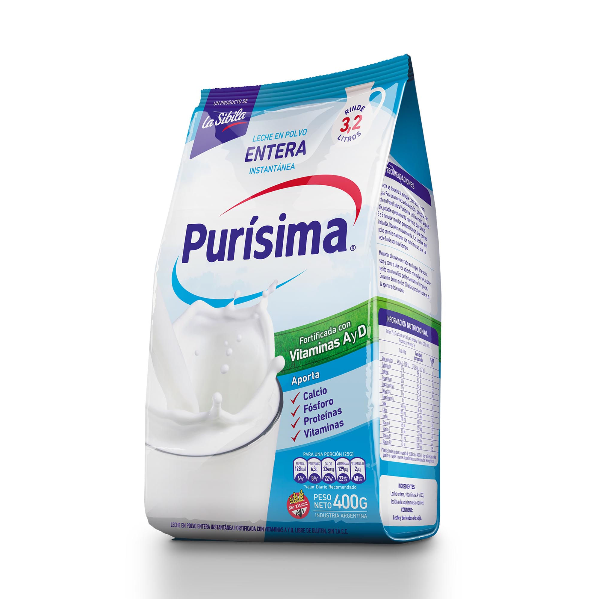 Leche en polvo entera Purísima 400 g.