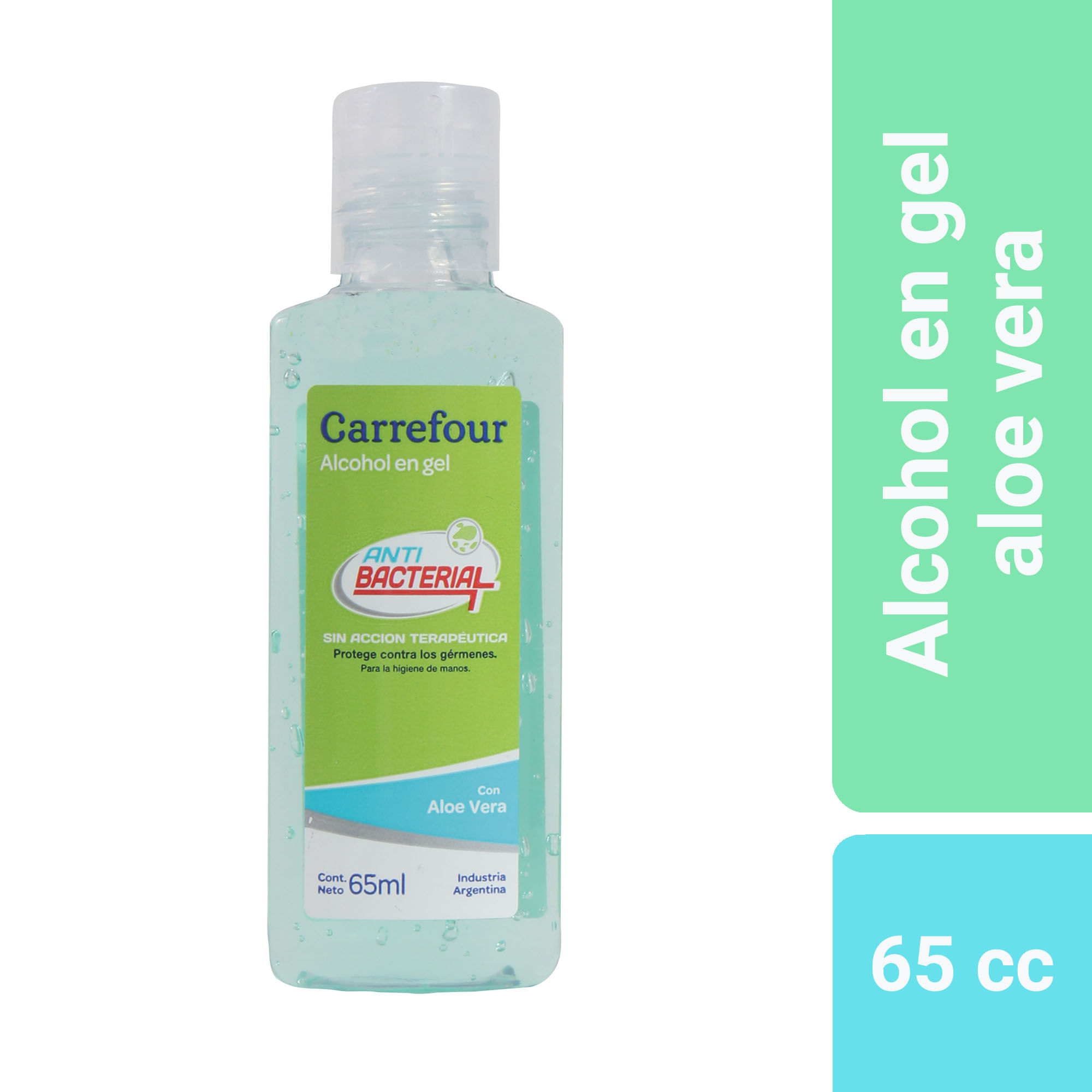 Alcohol en gel Carrefour con aloe vera 65 cc.