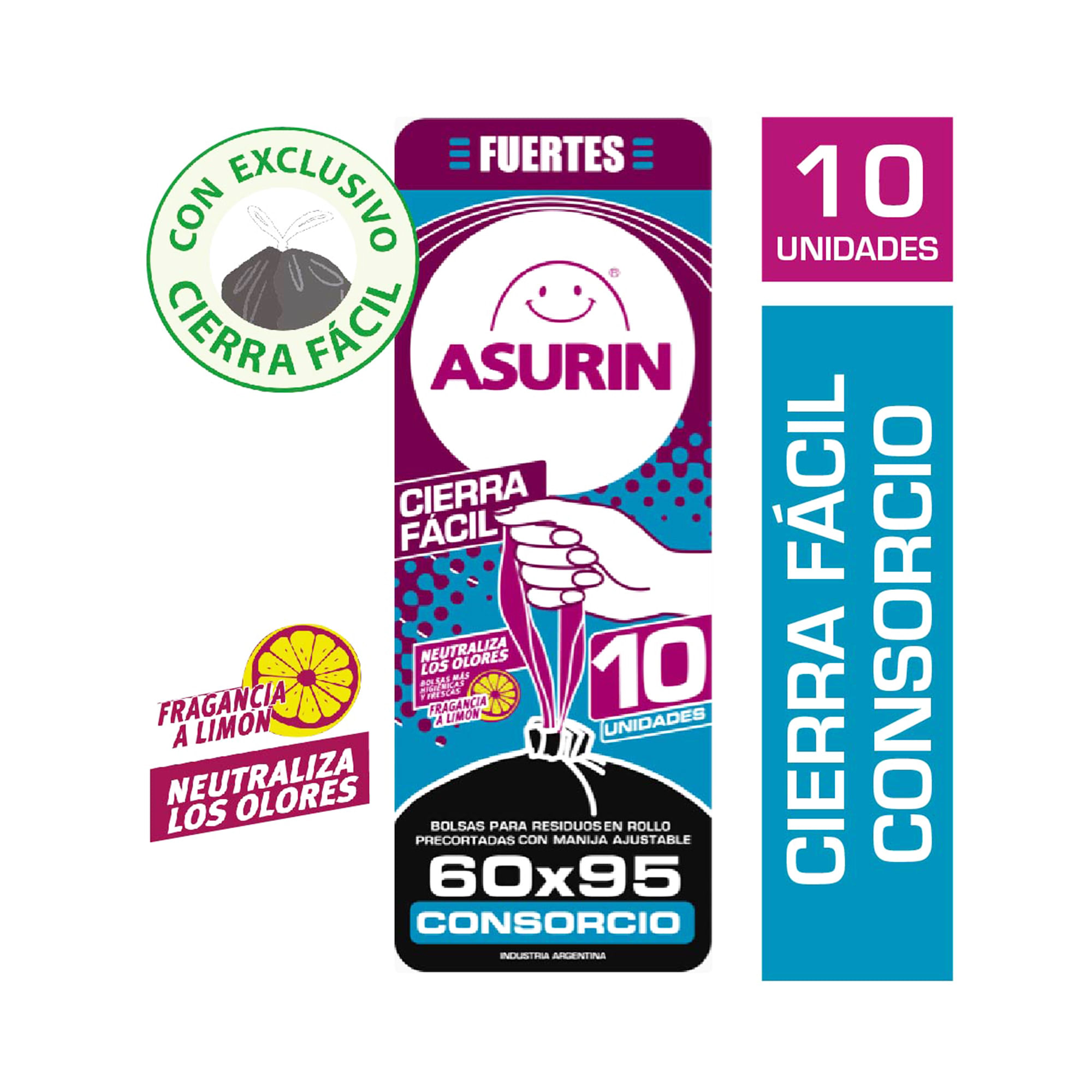 Bolsa residuos Asurin cierre fácil consorcio limón 60 x 95 x 10 u.
