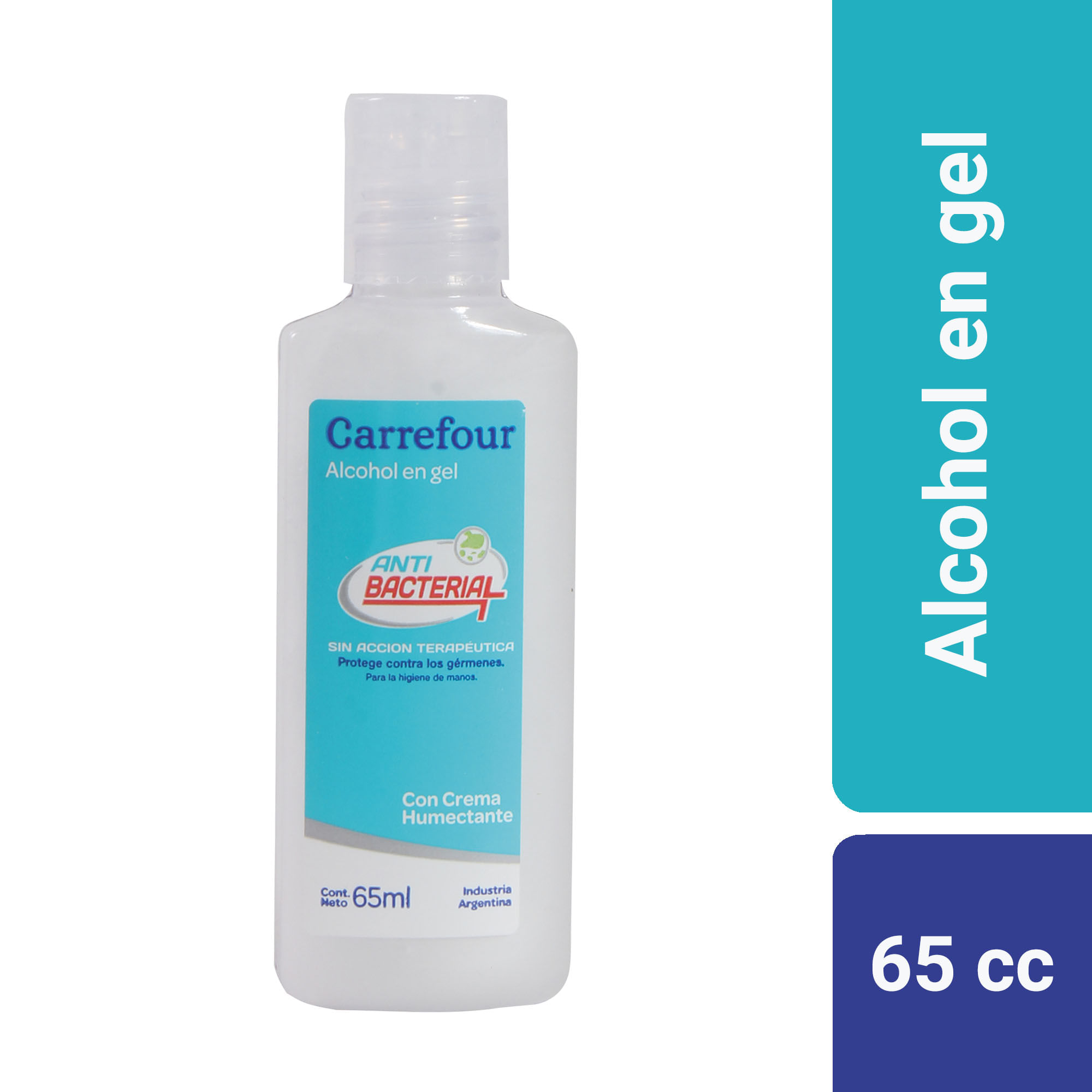 Alcohol en gel Carrefour con crema humectante 65 cc.