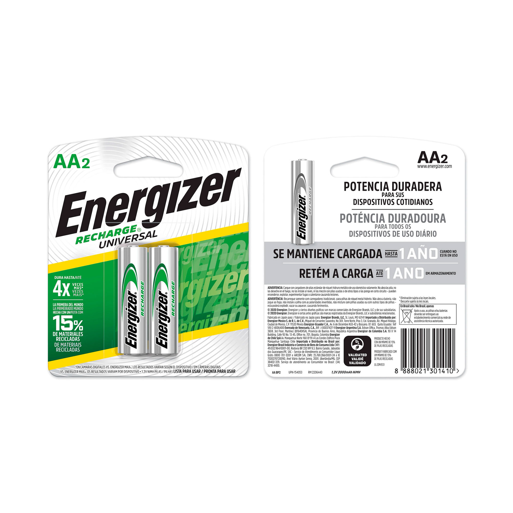 Pilas recargables Energizer tipo AA 2 u.