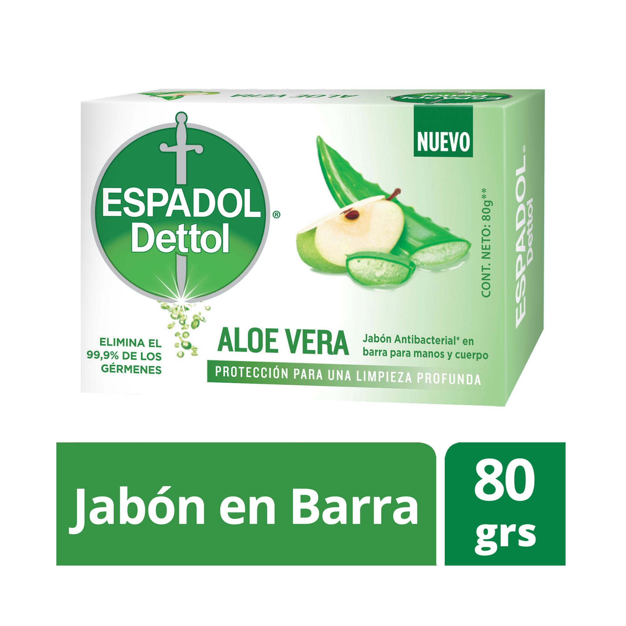 Jabón de tocador antibacterial Espadol aloe vera 80 g.