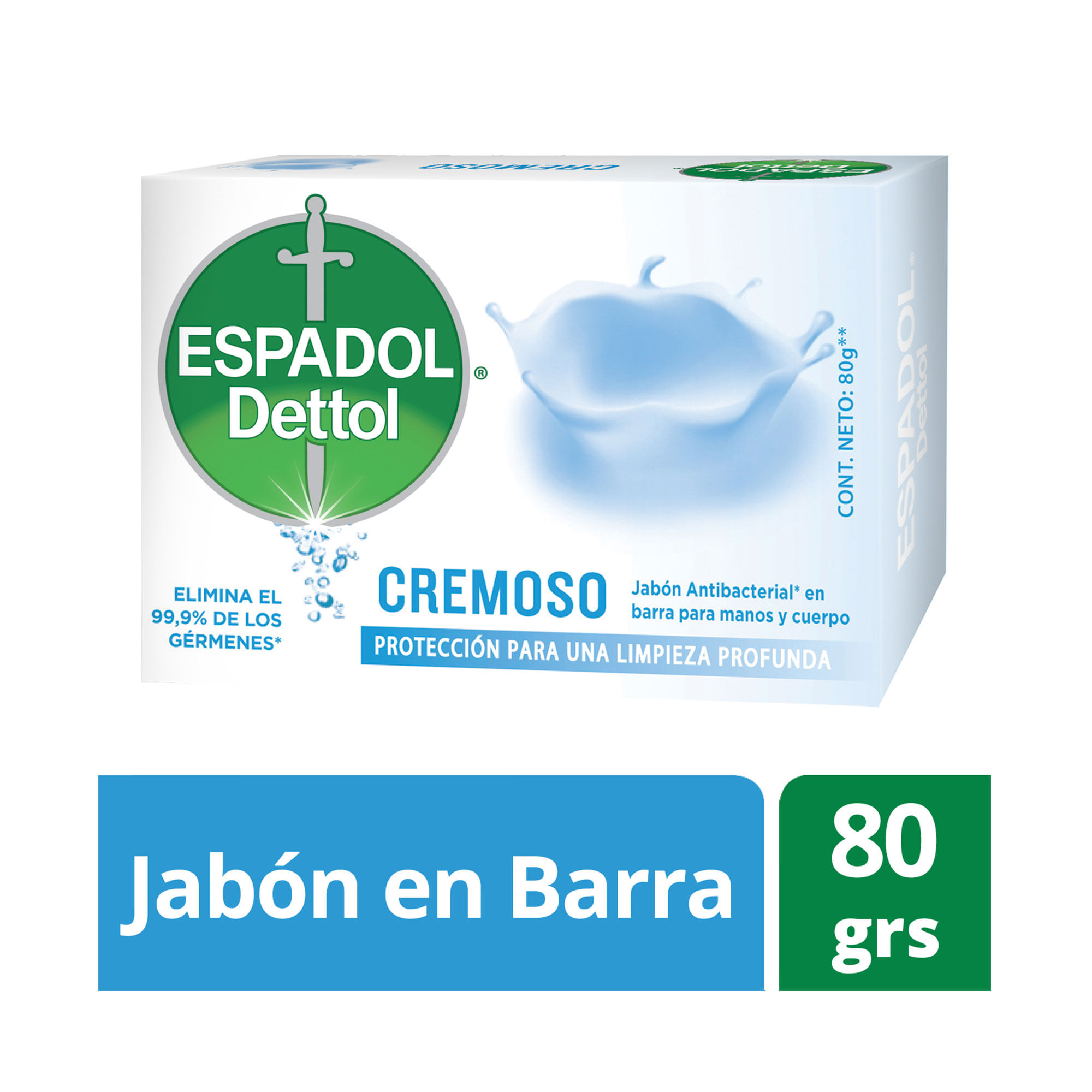 Jabón antibacterial cremoso Espadol 80 g.