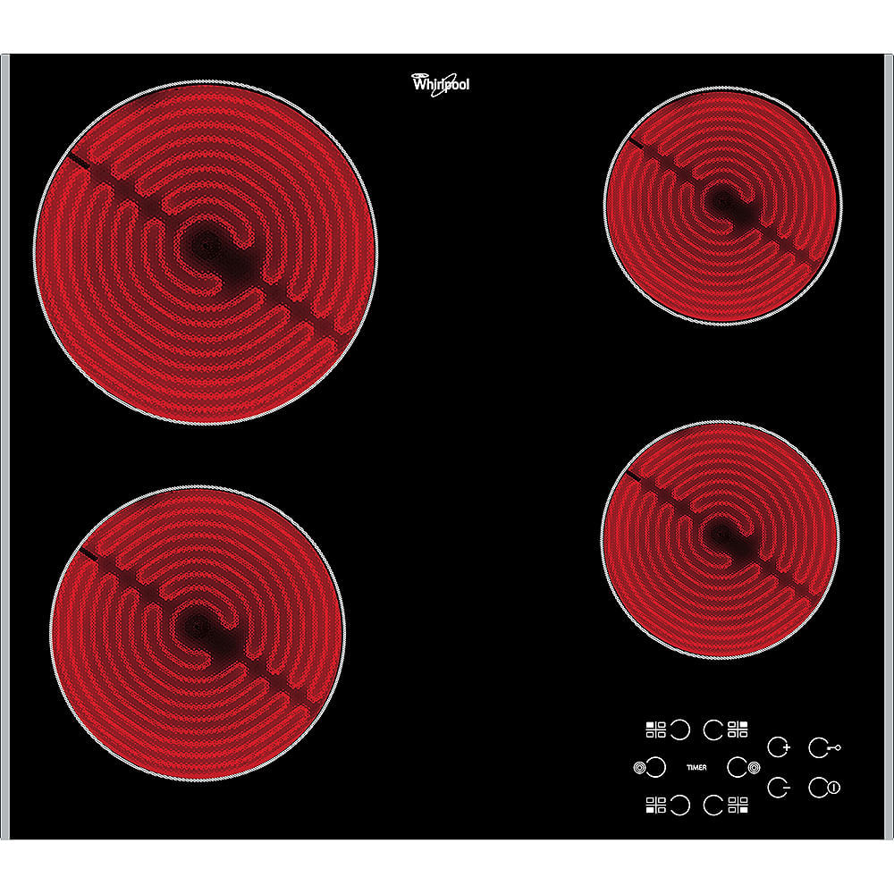 Anafe Whirlpool Eléctrico Vitroceramico Negro 60 cm