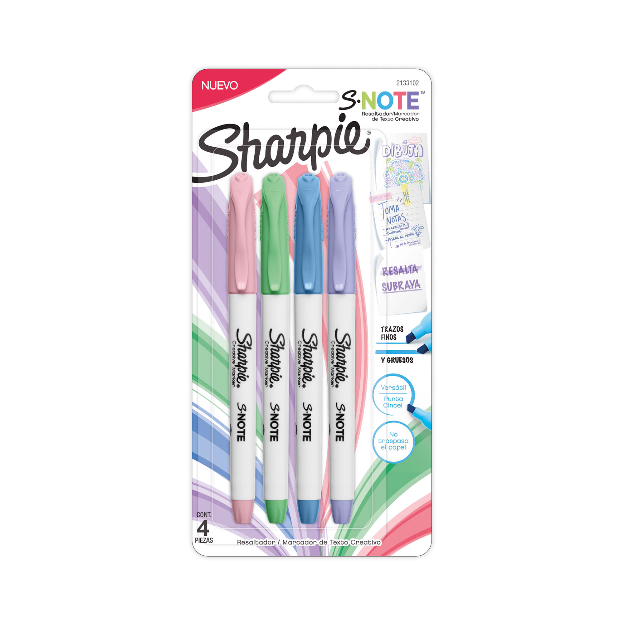 Resaltador chato Sharpie note pastel x 4 uni