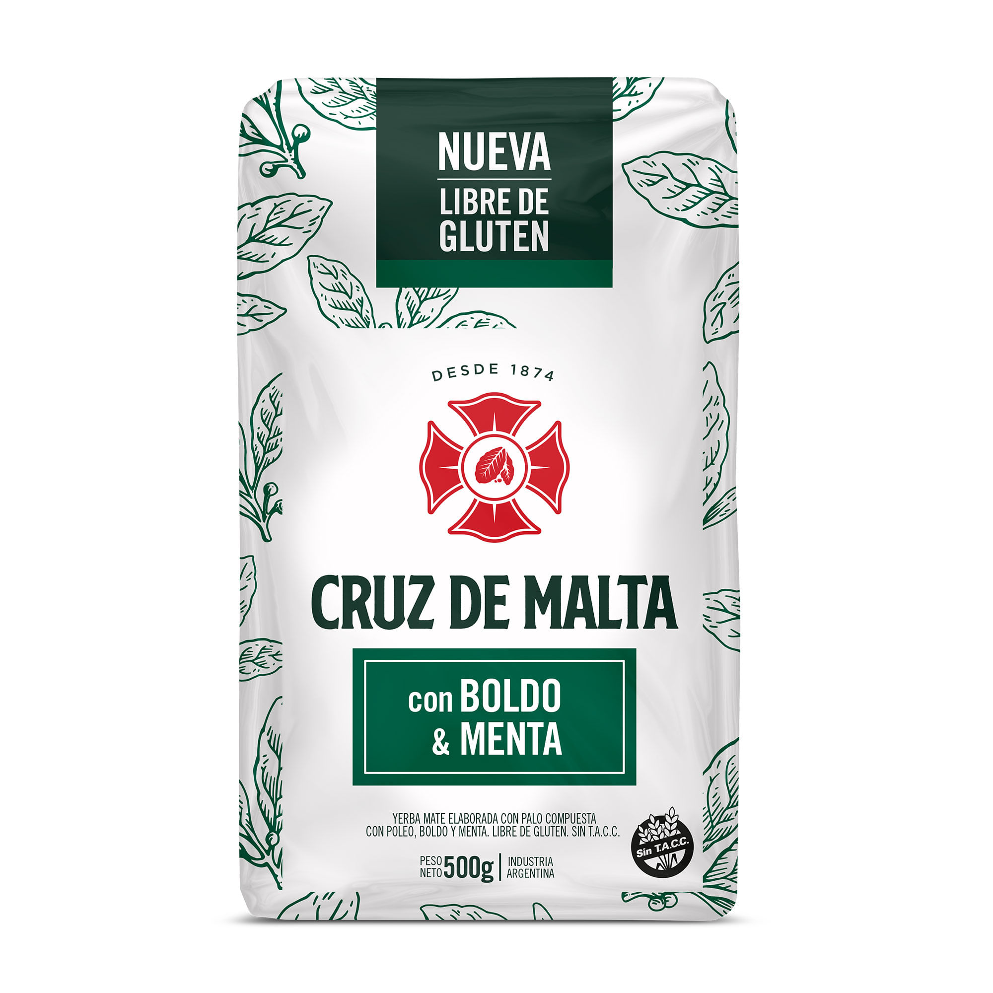Yerba mate Cruz de Malta bold ment sin TACC 500 g.