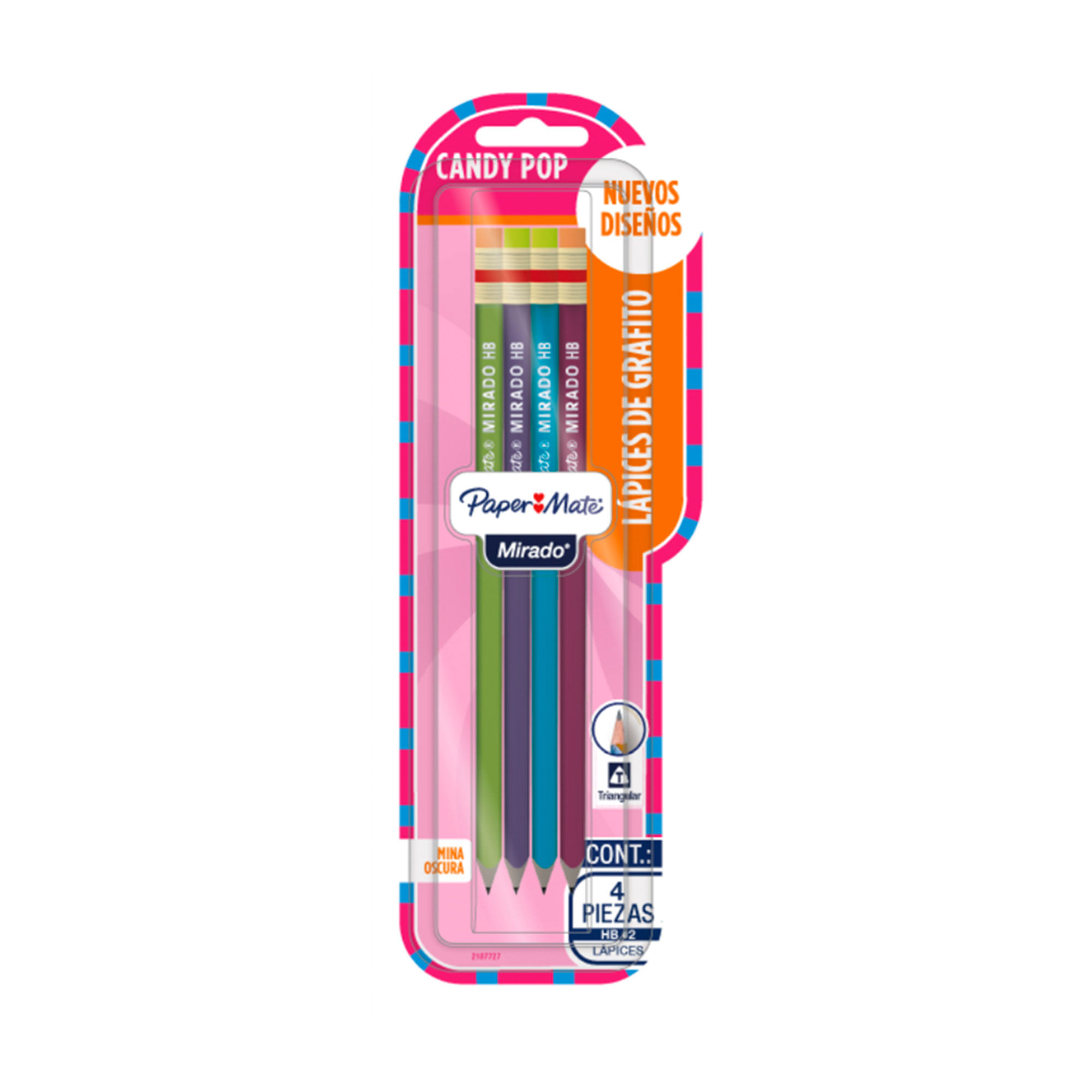 Lápiz grafito con goma para borrar Paper Mate candy pops x 4 uni