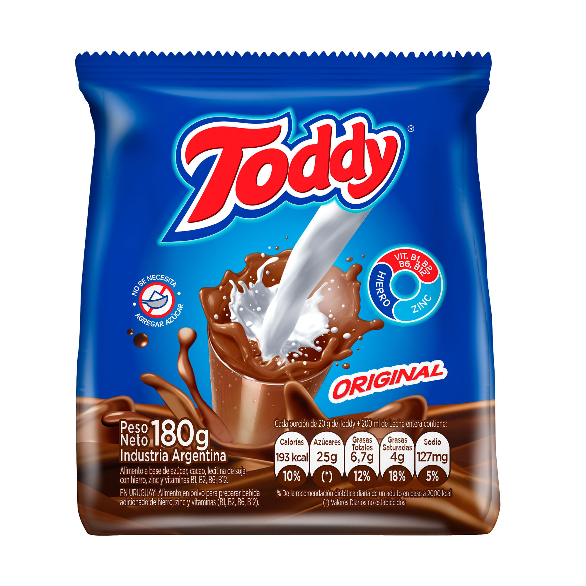 Cacao en polvo Toddy original bolsa 180 g.