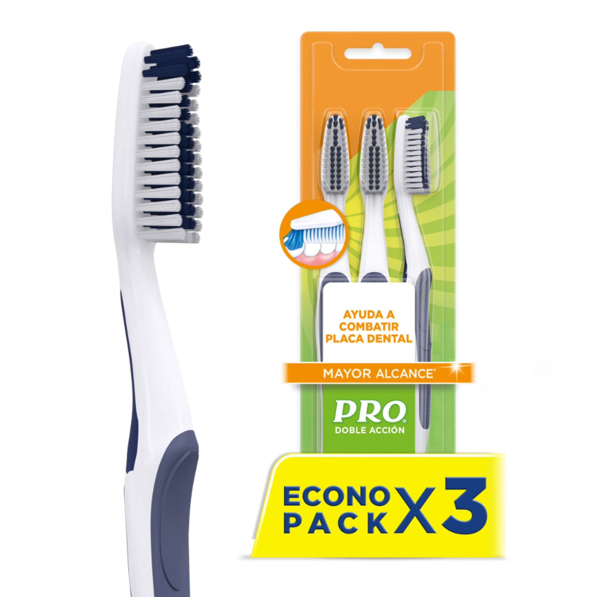 Cepillo dental Pro doble acción x 3 uni