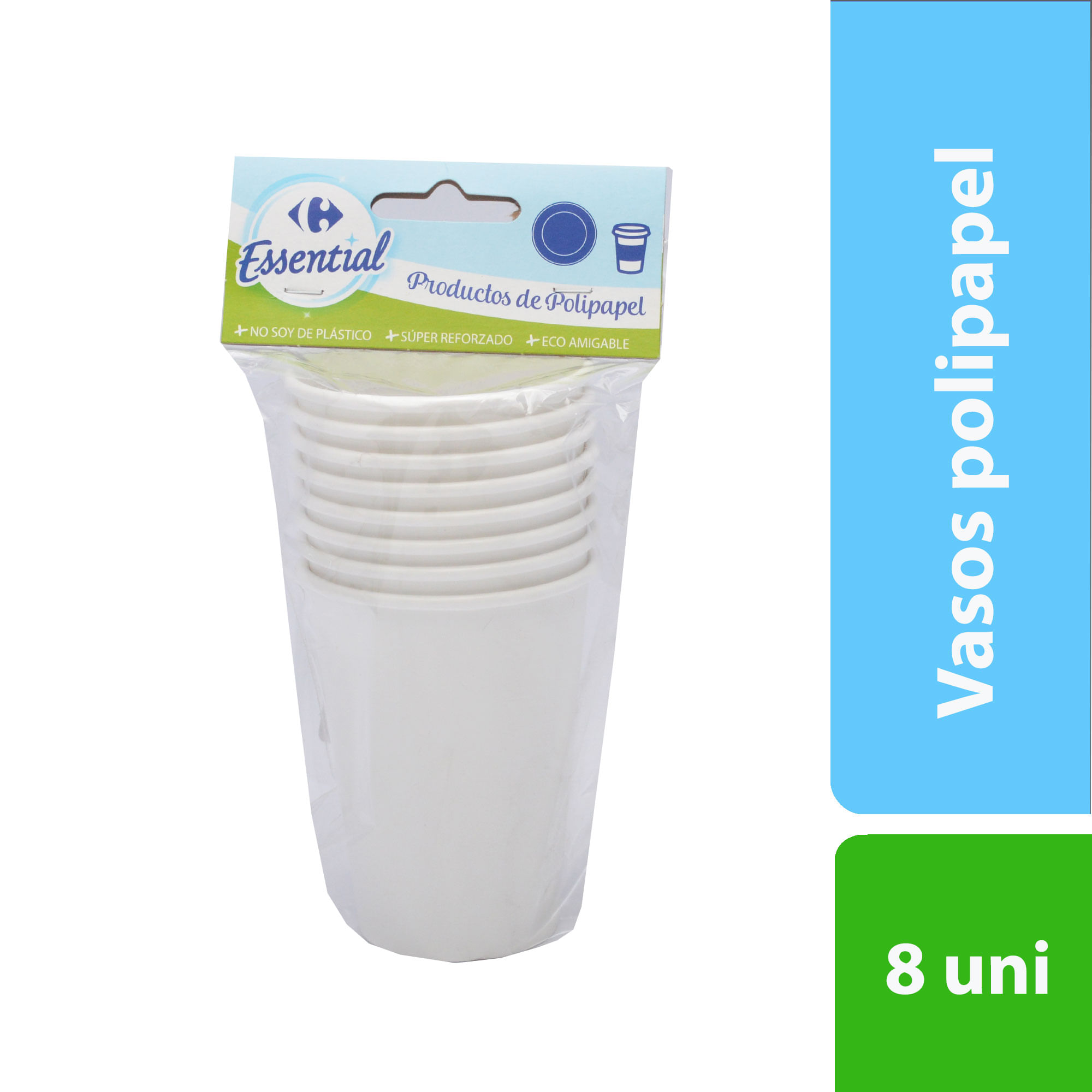 Vasos polipapel Essential blancos x 8 uni