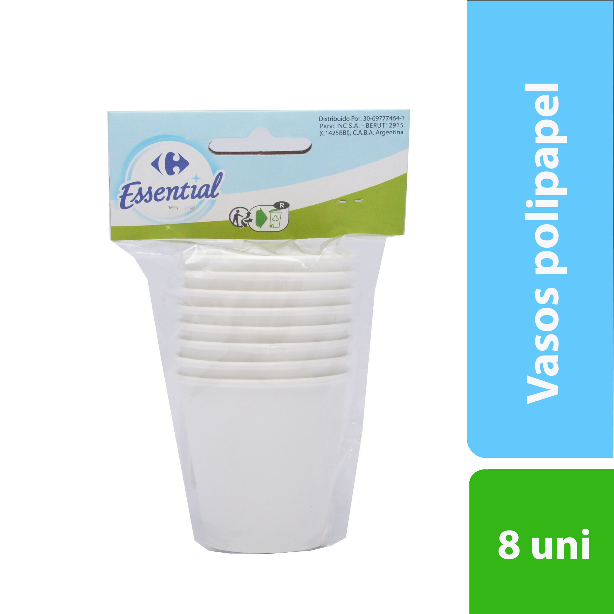 Vasos polipapel Essential blancos x110cm 3x8 uni