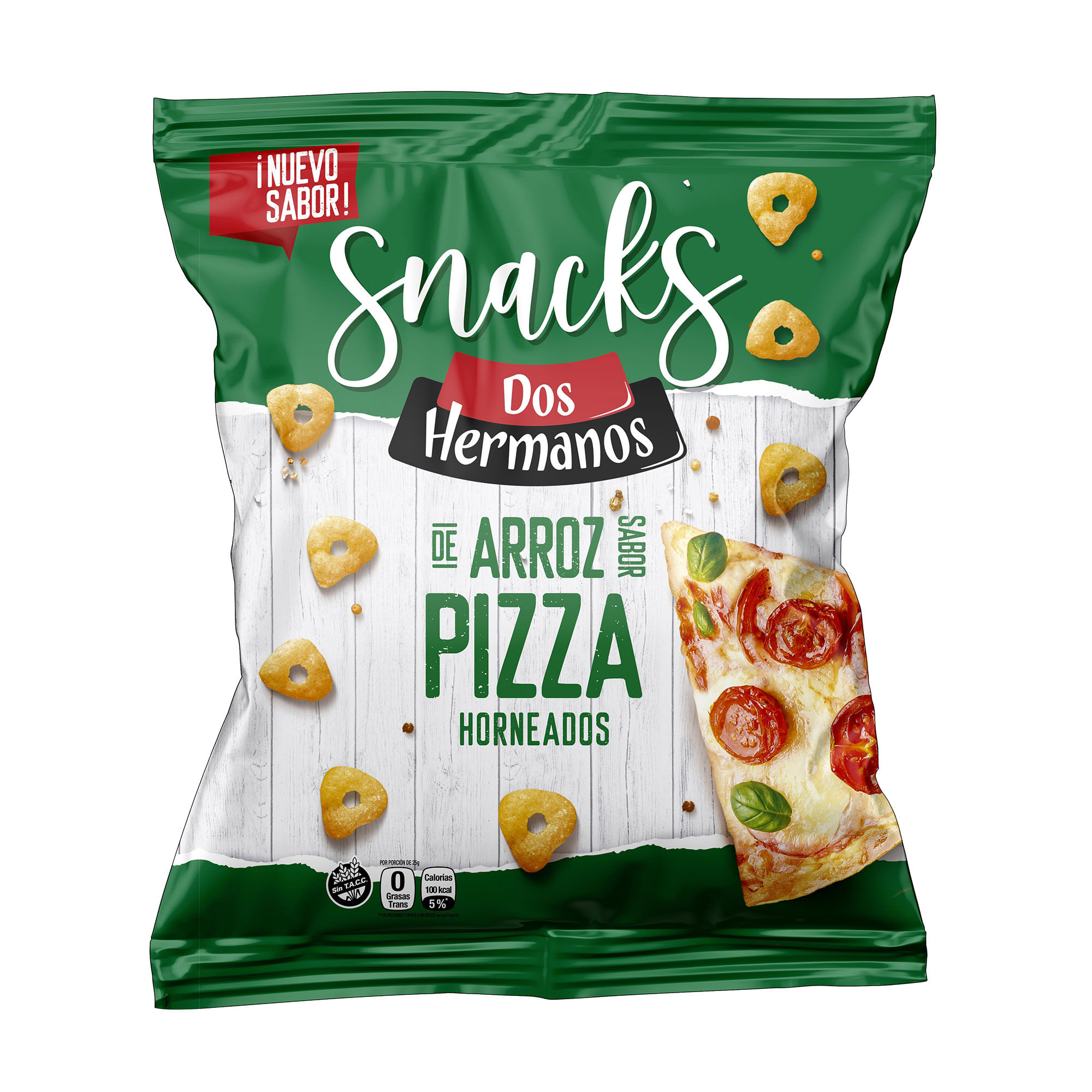 Snacks de arroz Dos Hermanos sabor pizza 80 g.