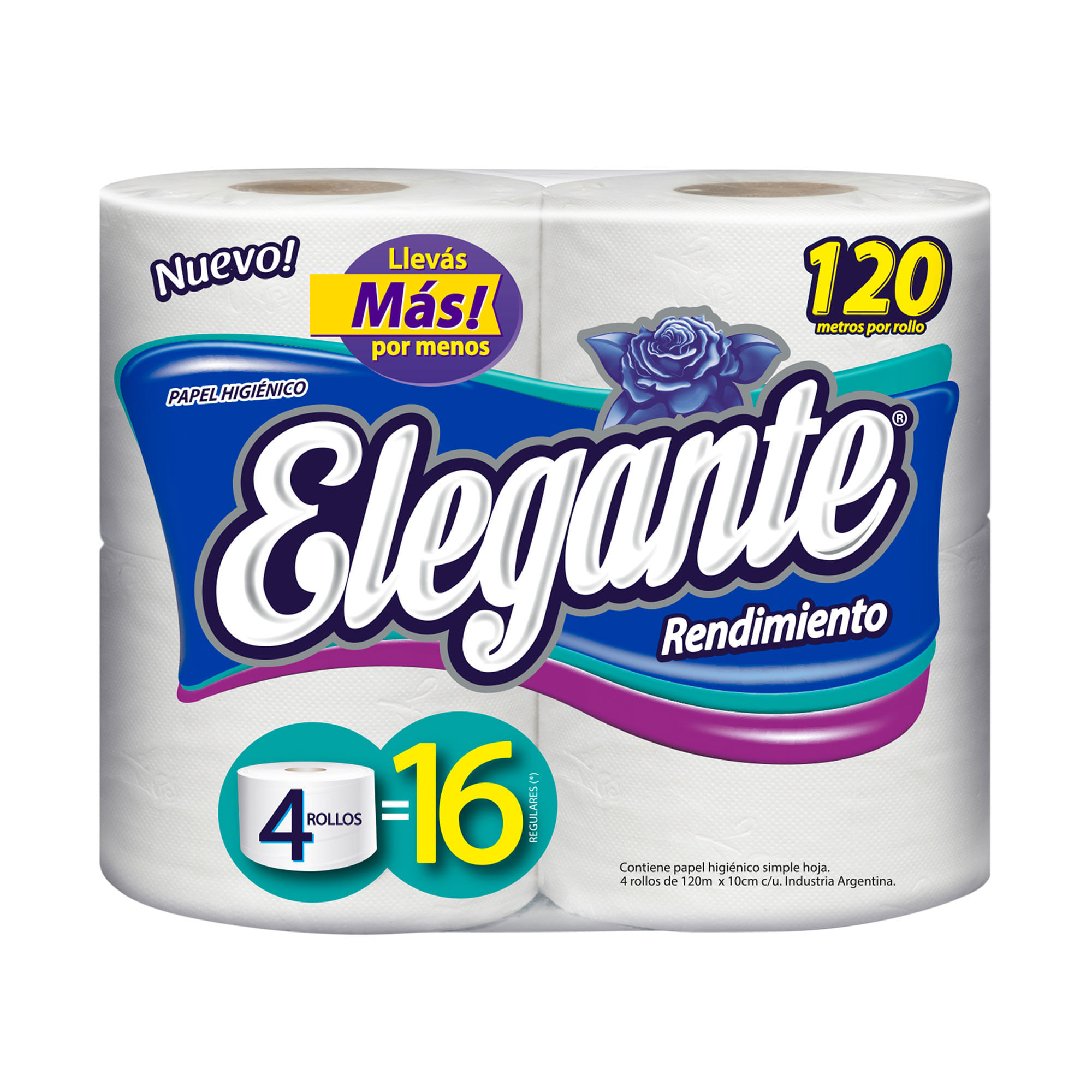 Papel higiénico Elegante hoja simple 120 mts. x 4 uni
