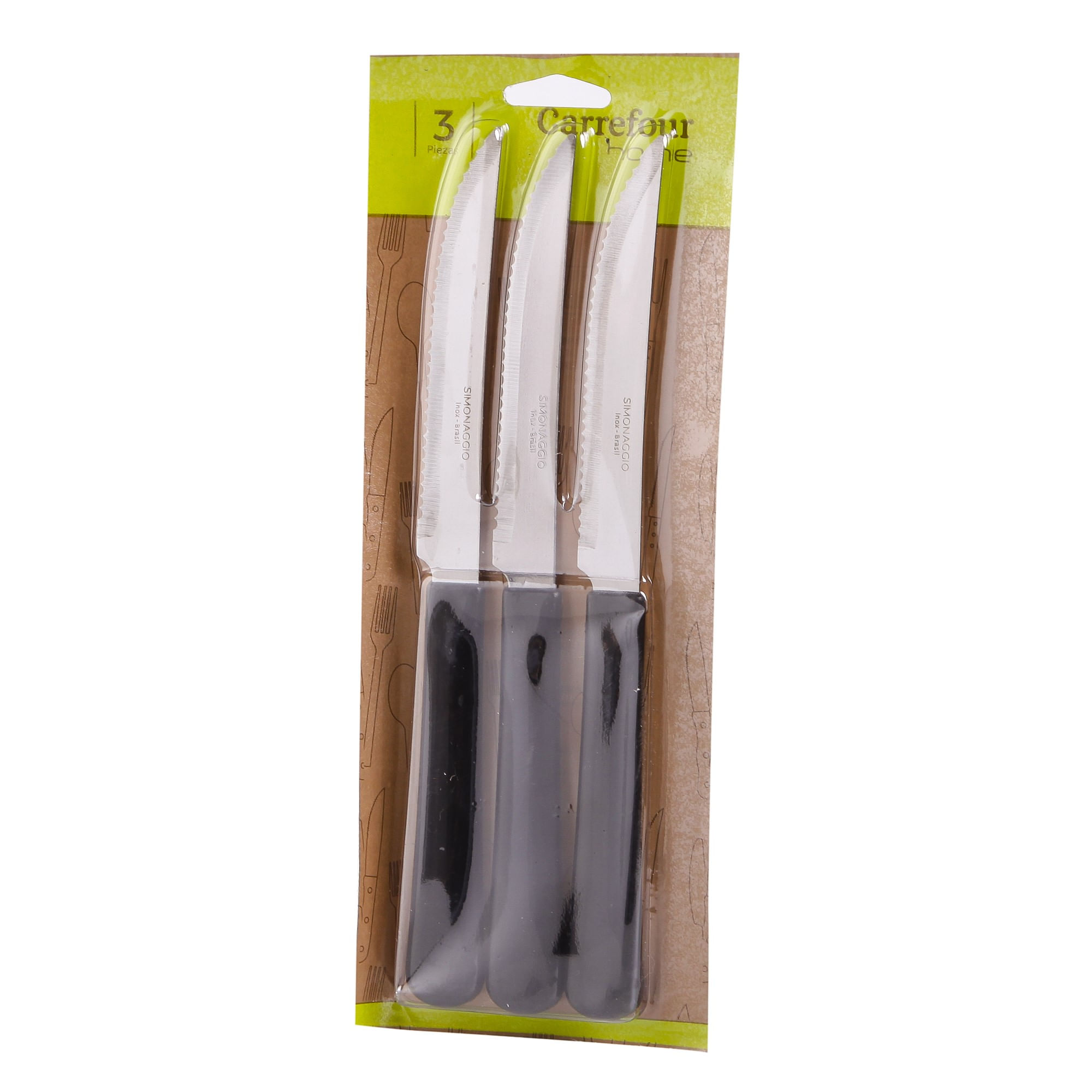 Set Carrefour cuchillos mango negro sintonía x 3