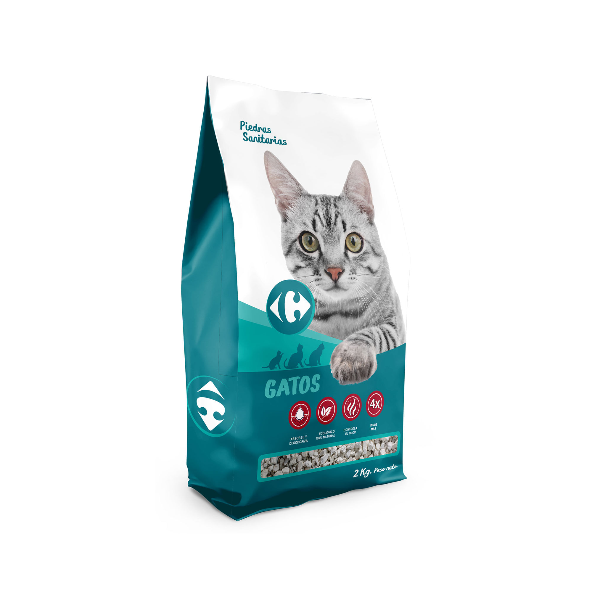 Piedras sanitarias para gatos Carrefour 2 kg.