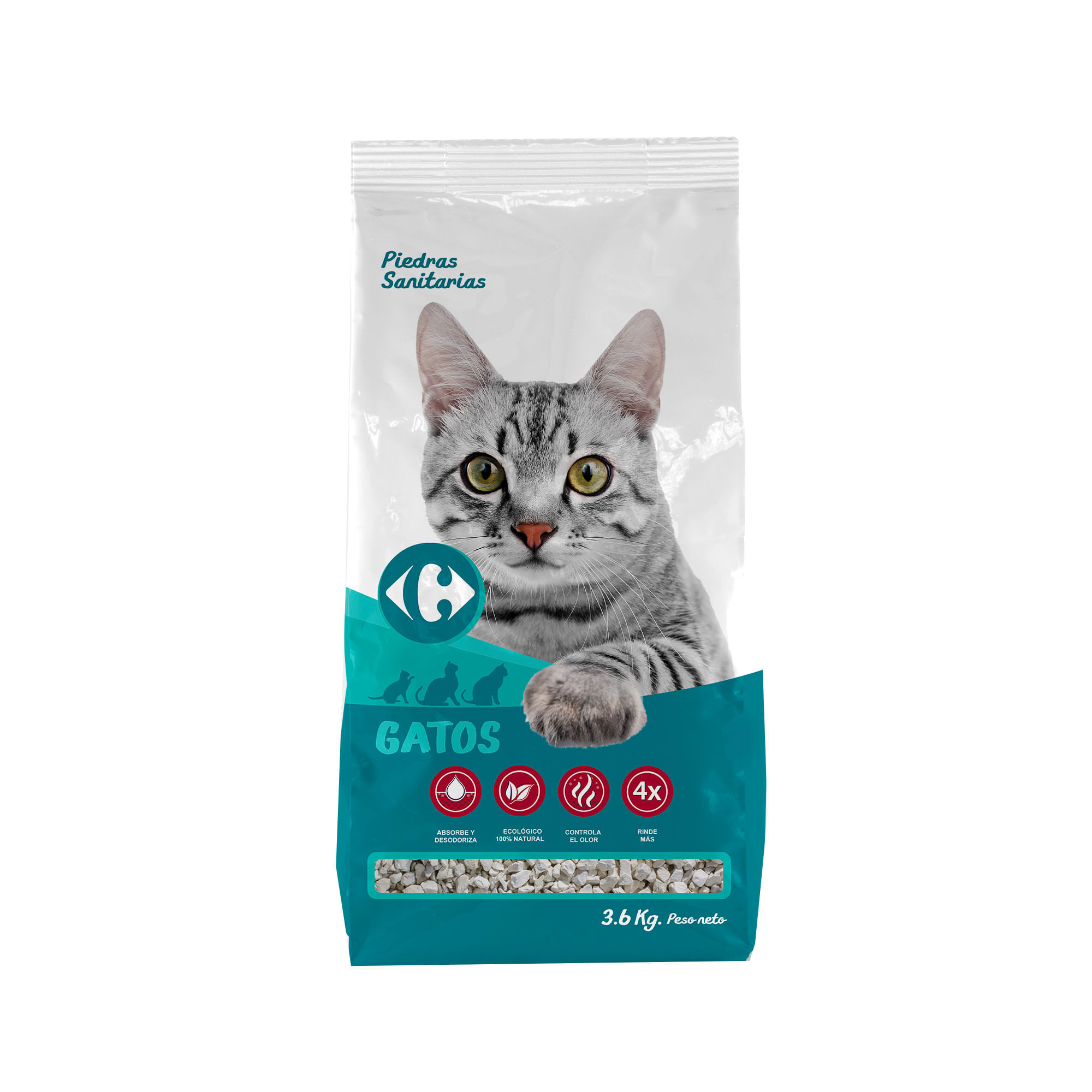 Piedras sanitarias para gatos Carrefour 3.6 kg.