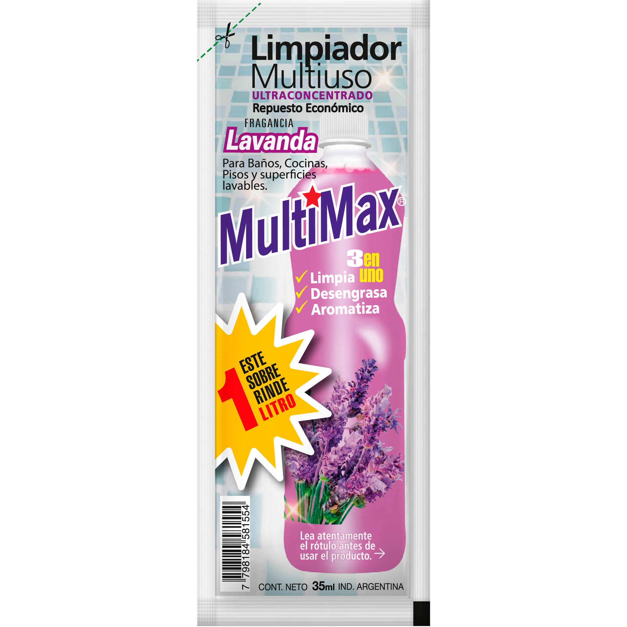 Limpiador Multiuso Multimax Para Diluir Lavanda Rinde 1 Litro 35ml