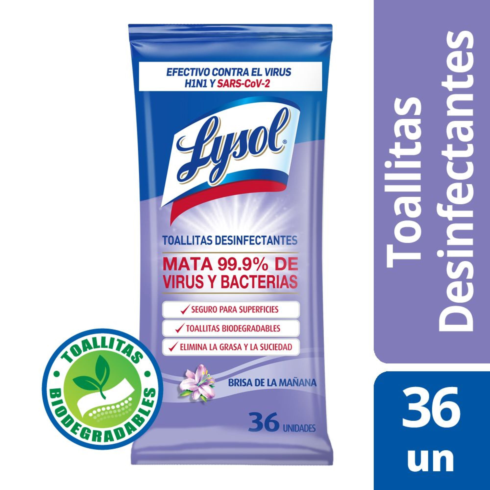 Toallitas desinfectantes de duperficies Lysol brisa de la mañana 36 uni