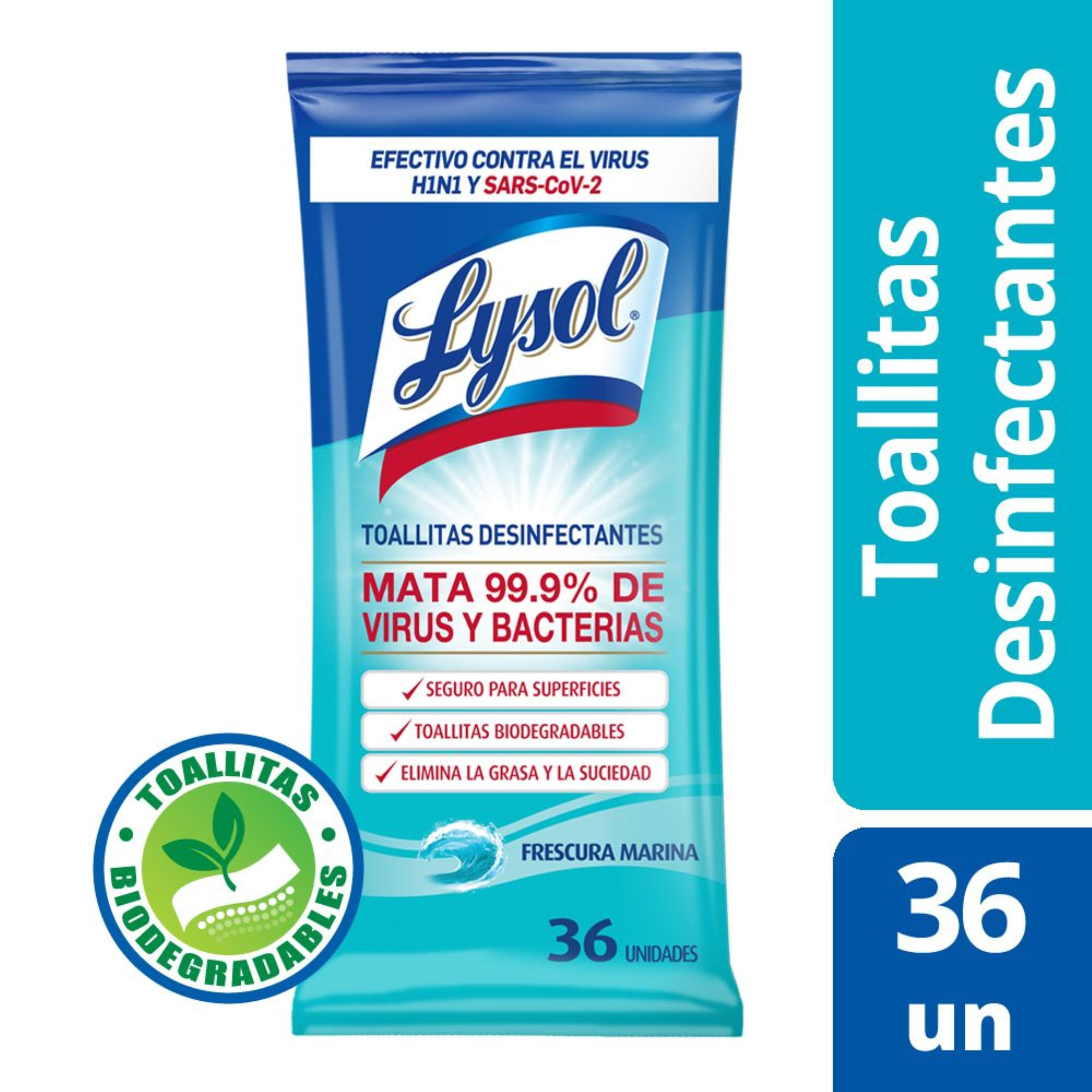 Toallitas desinfectantes Lysol frescura marina x 36 uni