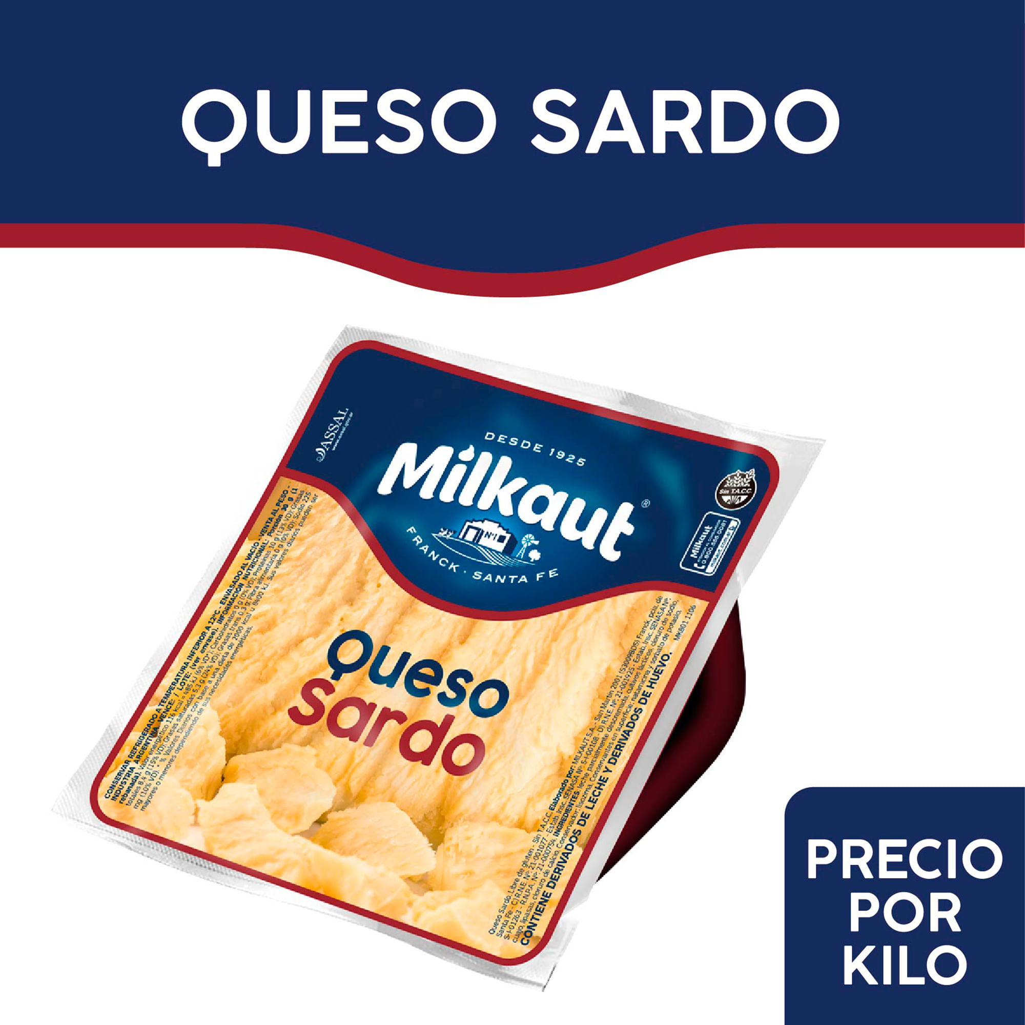 Queso Sardo Milkaut trozado x kg.