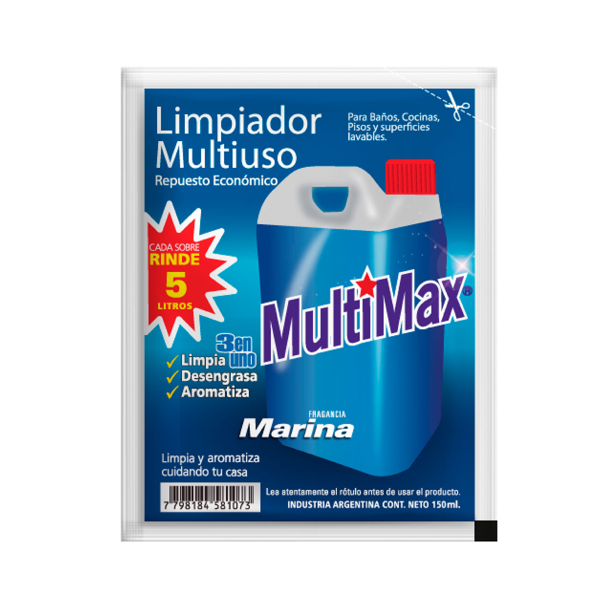 Limpiador Multiuso Multimax Para Diluir Marina Rinde 5 Litros X 150ml