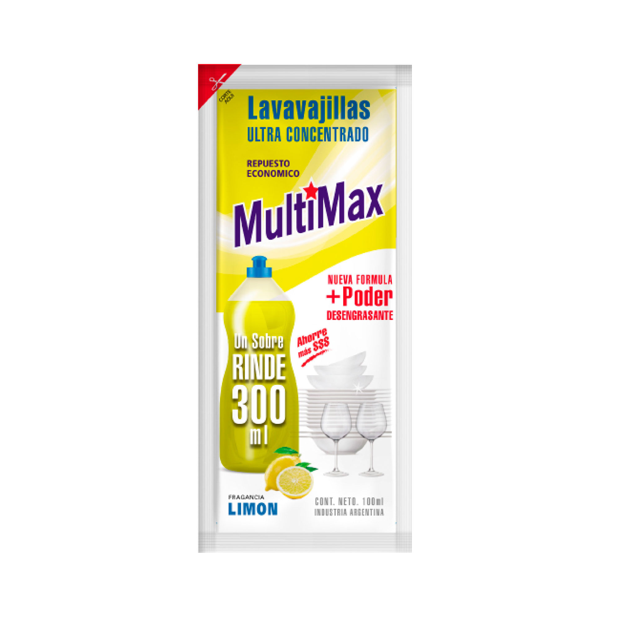 Lavavajilla Multimax Limon 100ml Rinde 300ml