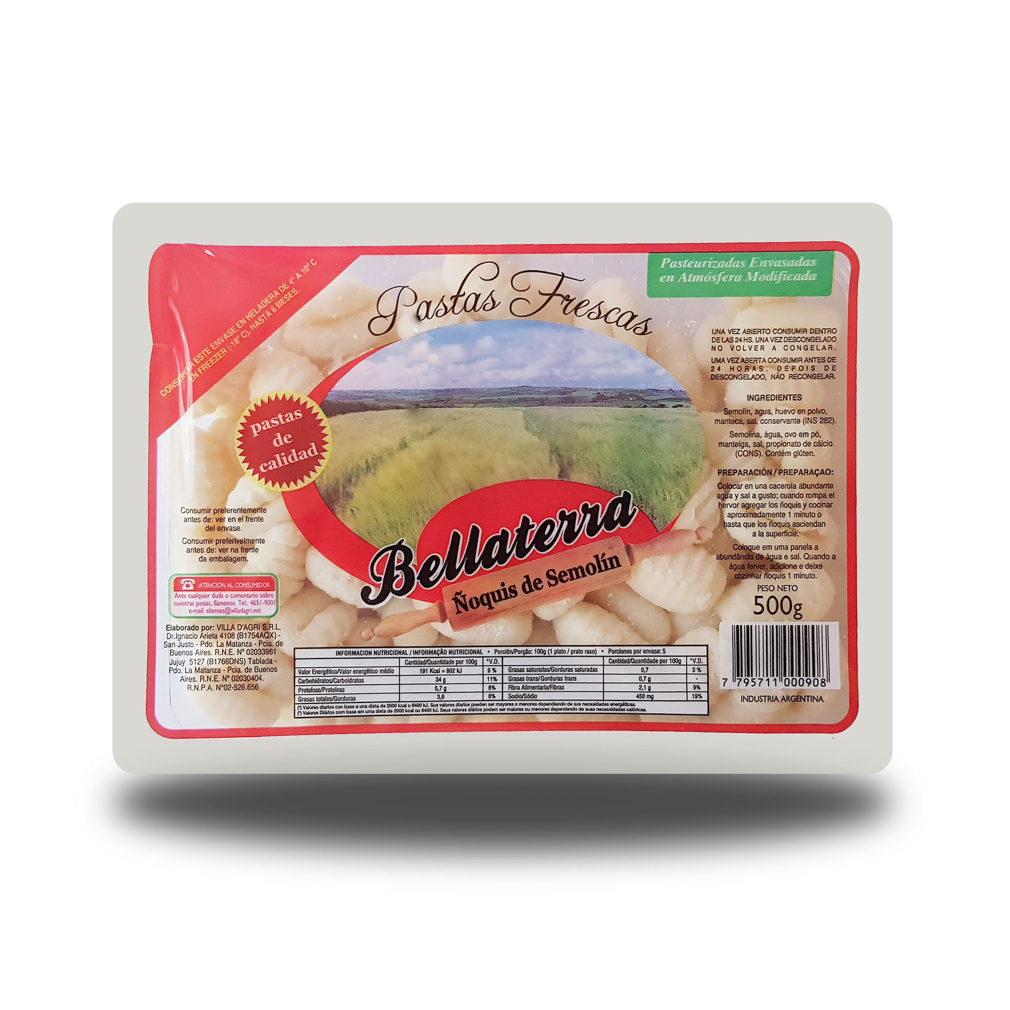 Ñoquis de papa Bellaterra flow pack 500 g.