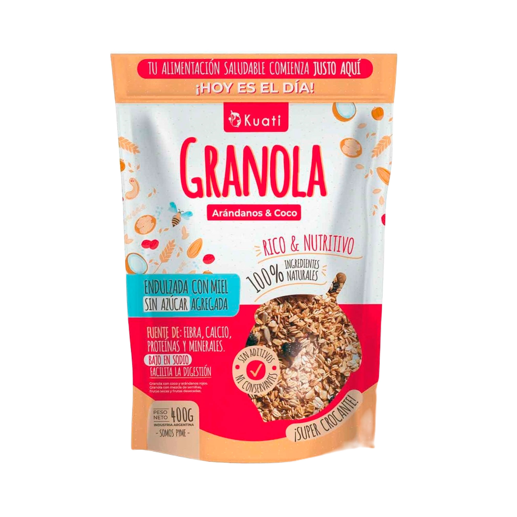 Granola Kuati sabor coco y arándanos 400 g.