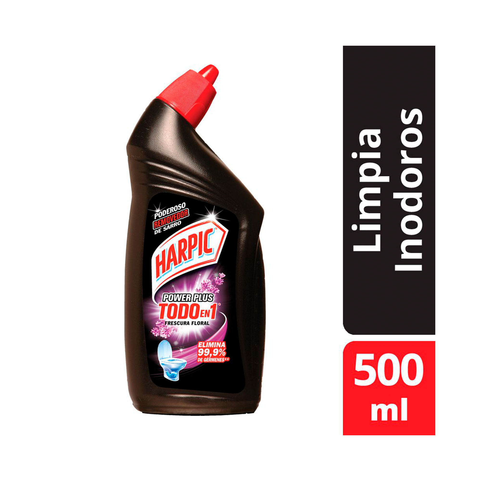 Gel limpiador desinfectante para inodoros Harpic power plus frescura floral 500 ml.