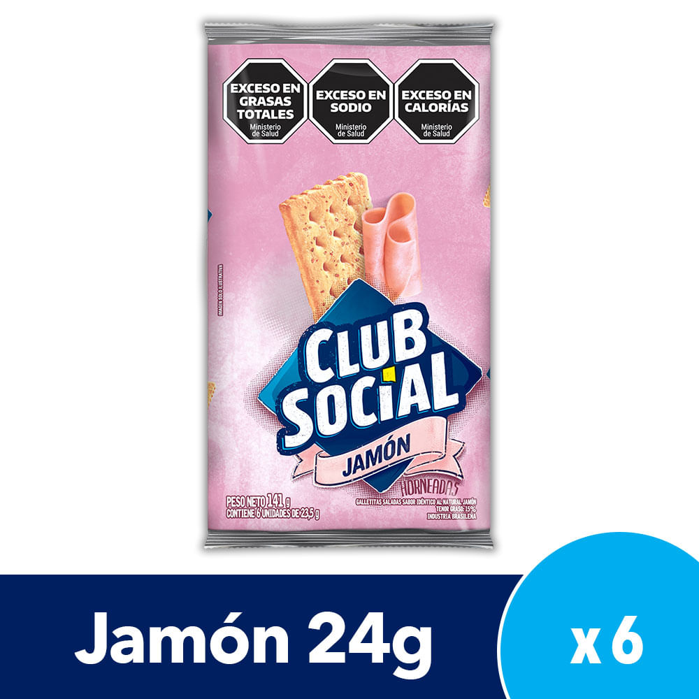 Galletitas crackers Club Social jamón 6 x 23.5 g.